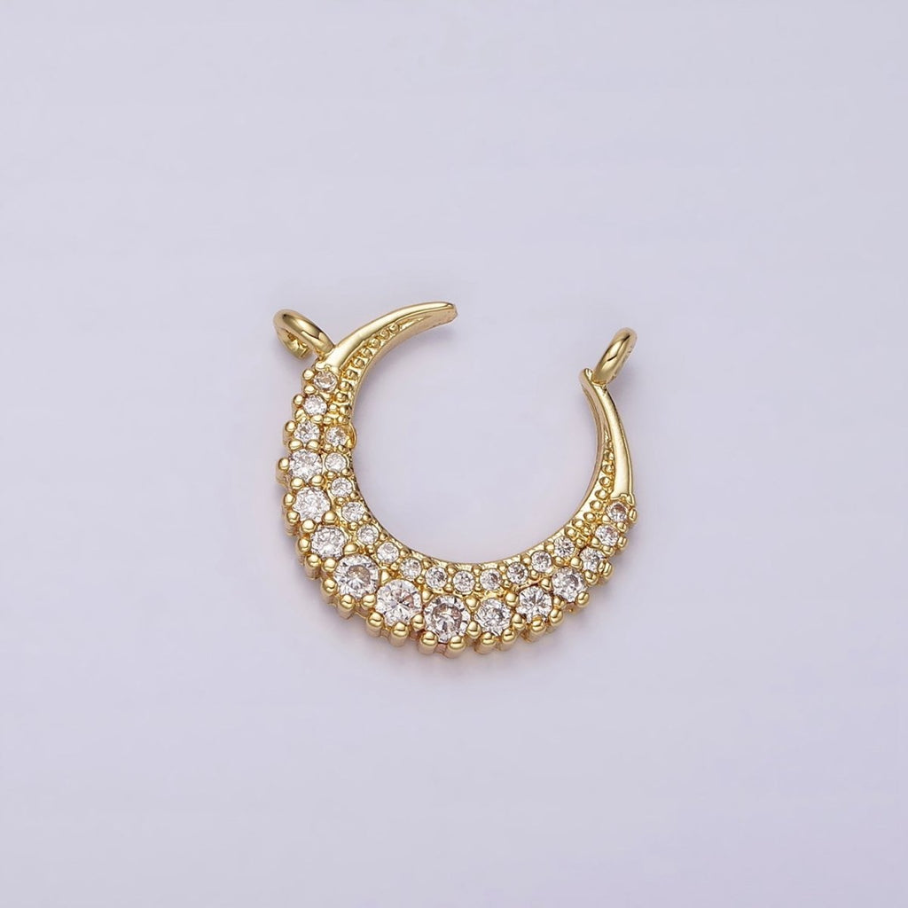14K Gold plated Curved Celestial Crescent Moon CZ Micro Paved Connector | G126 - DLUXCA