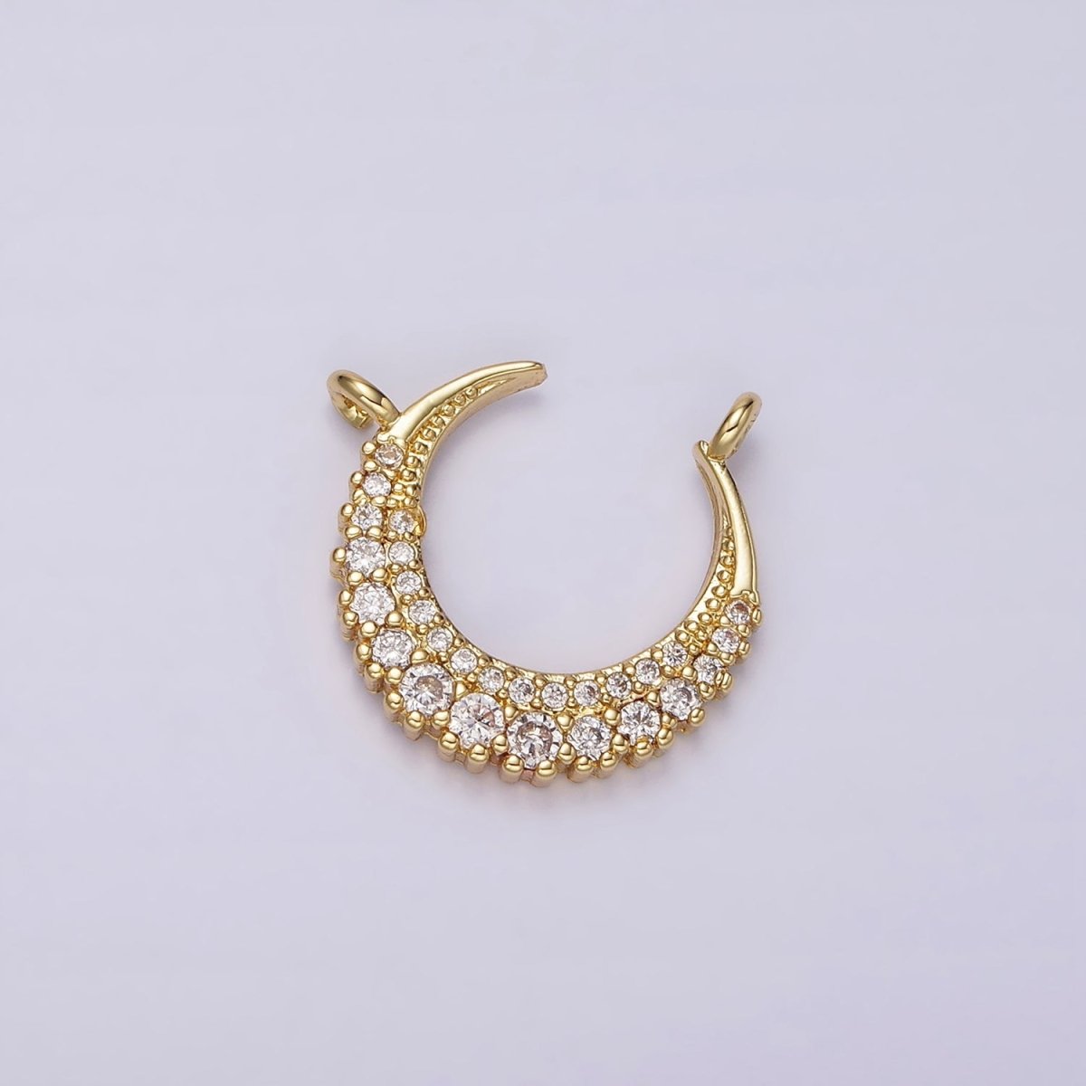 14K Gold plated Curved Celestial Crescent Moon CZ Micro Paved Connector | G126 - DLUXCA