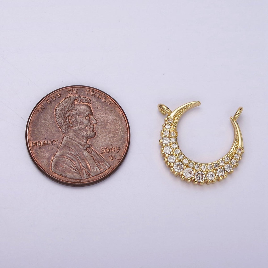 14K Gold plated Curved Celestial Crescent Moon CZ Micro Paved Connector | G126 - DLUXCA