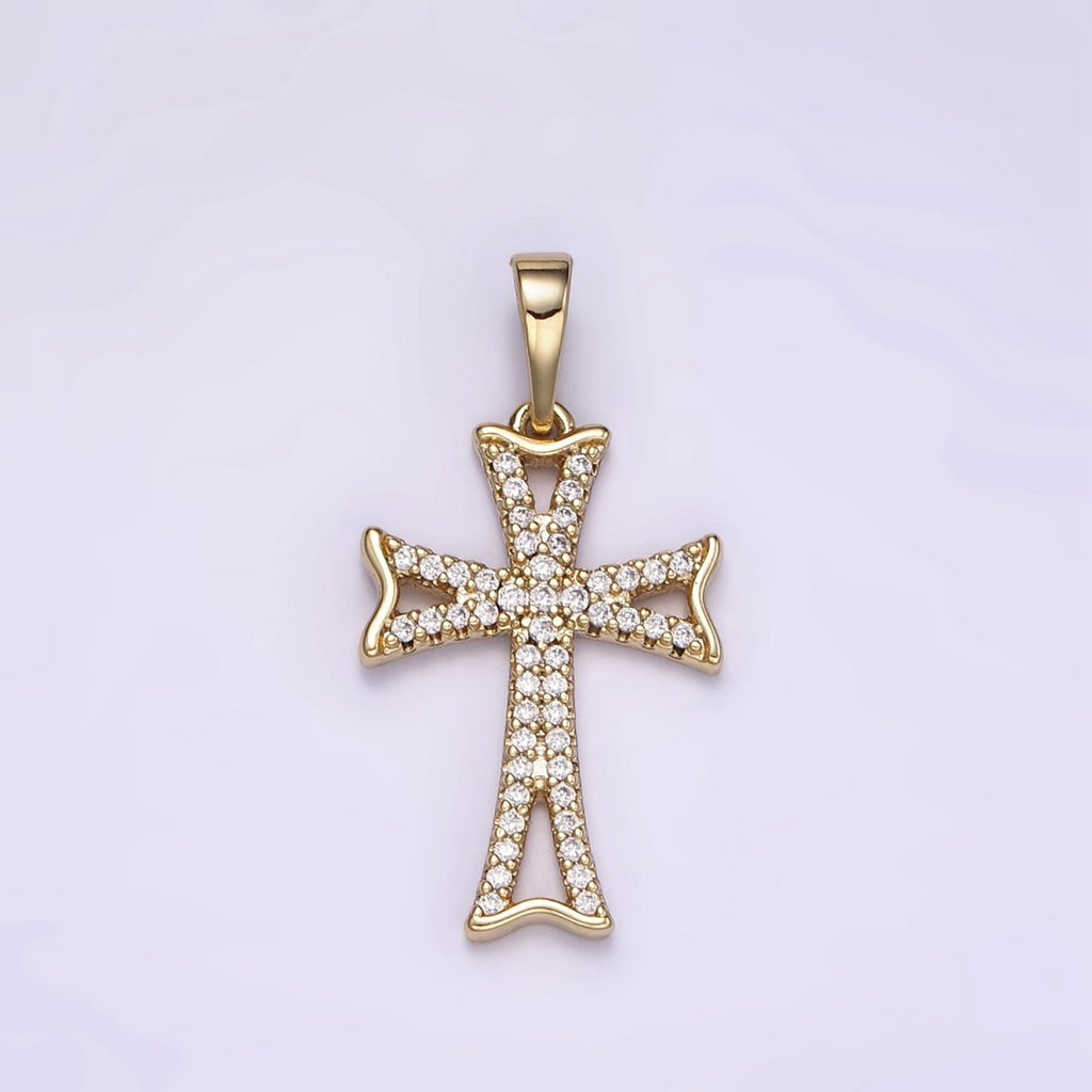 14K Gold plated Curved Micro Paved CZ Cross Religious Pendant | I864 - DLUXCA