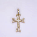 14K Gold plated Curved Micro Paved CZ Cross Religious Pendant | I864 - DLUXCA