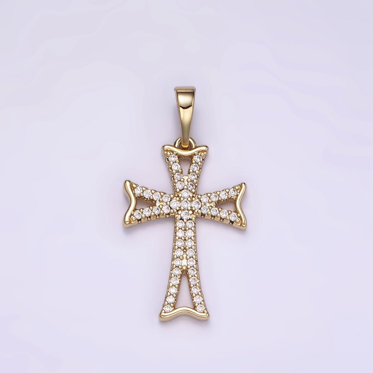 14K Gold plated Curved Micro Paved CZ Cross Religious Pendant | I864 - DLUXCA