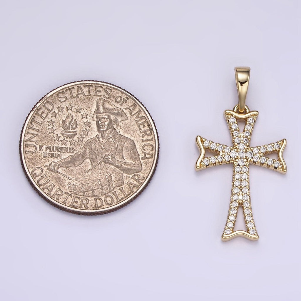 14K Gold plated Curved Micro Paved CZ Cross Religious Pendant | I864 - DLUXCA