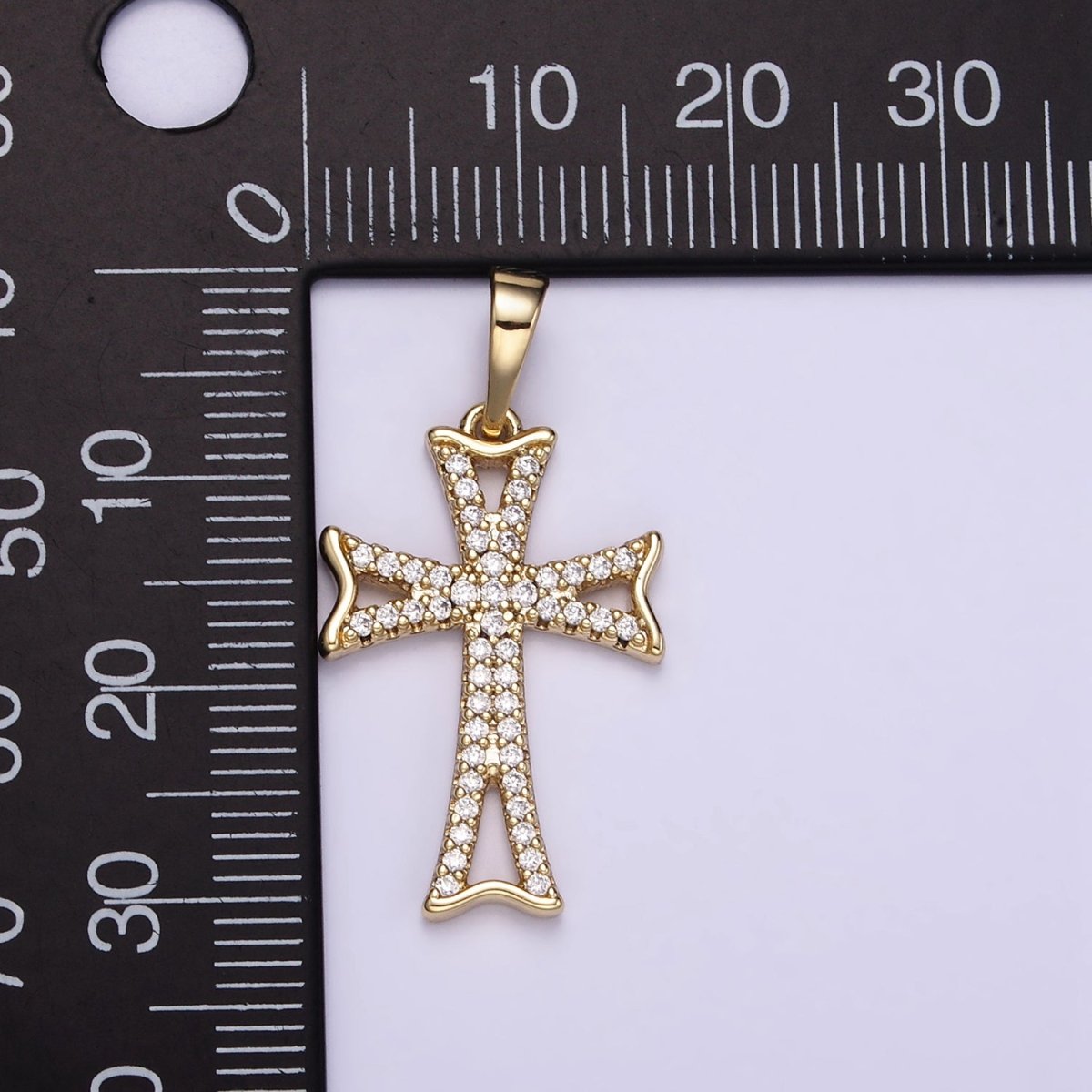 14K Gold plated Curved Micro Paved CZ Cross Religious Pendant | I864 - DLUXCA