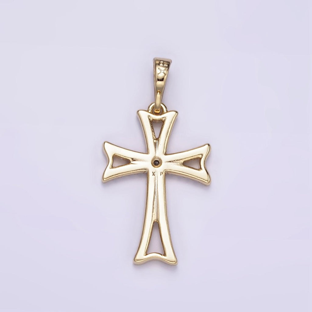 14K Gold plated Curved Micro Paved CZ Cross Religious Pendant | I864 - DLUXCA