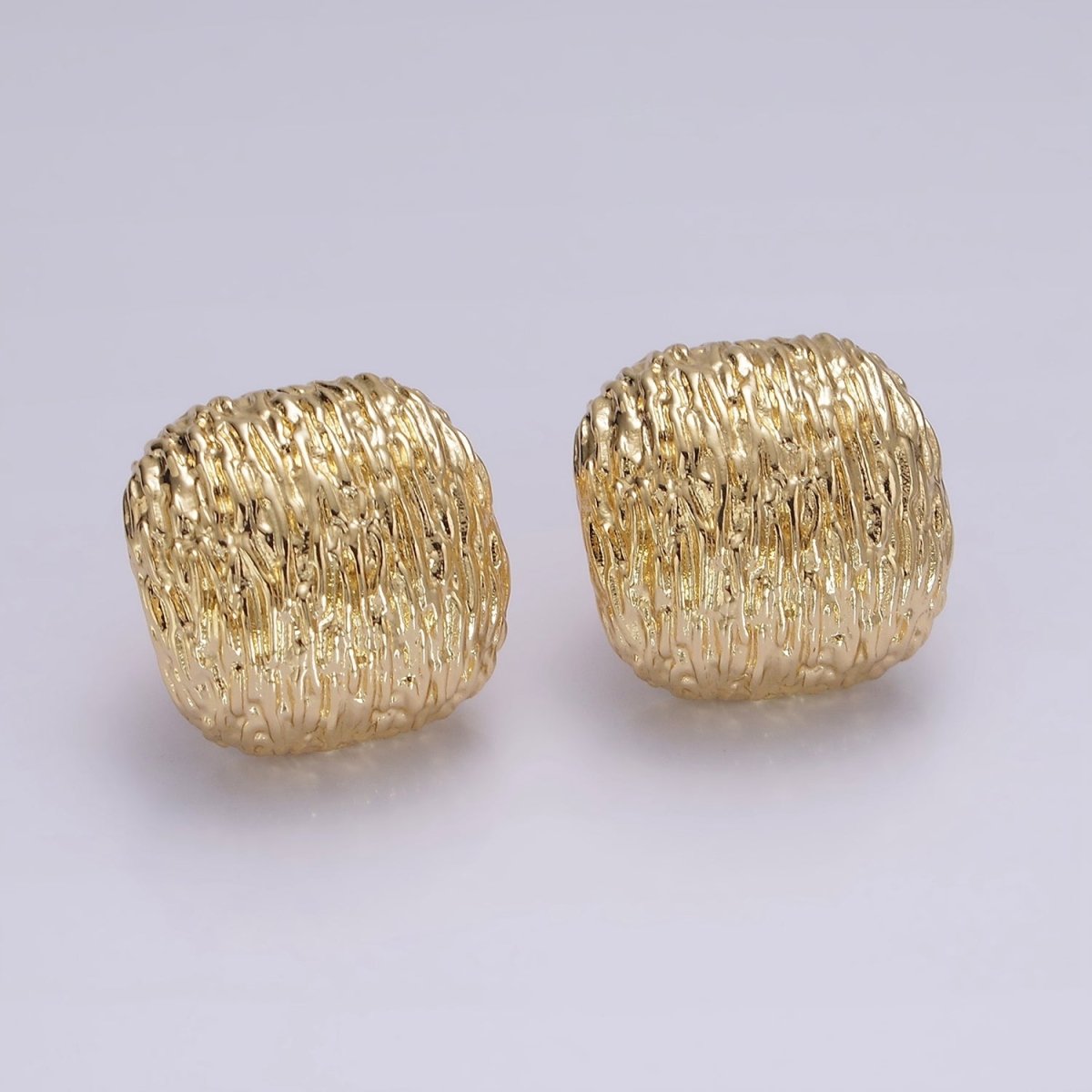 14K Gold plated Curved Textured Rounded Square Dome Stud Earrings in Gold & Silver | V483 V484