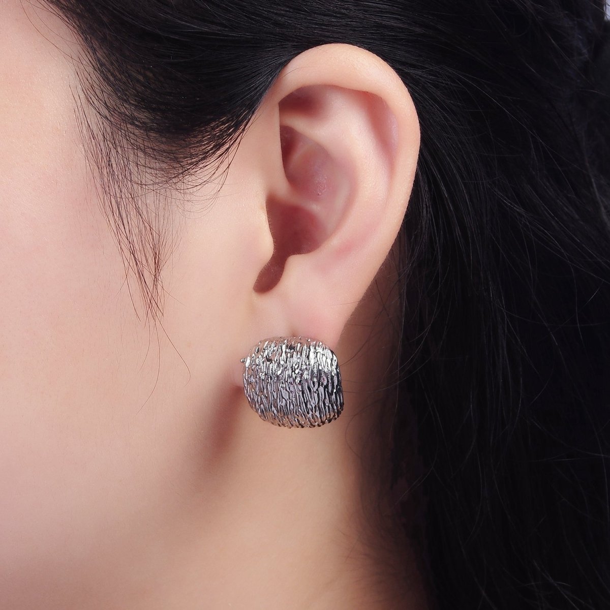 14K Gold plated Curved Textured Rounded Square Dome Stud Earrings in Gold & Silver | V483 V484
