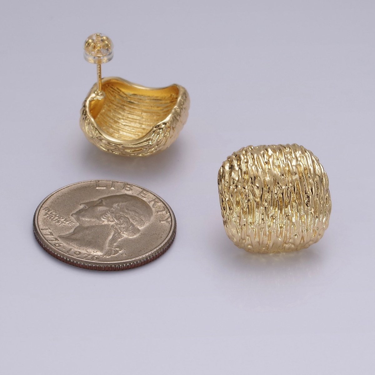 14K Gold plated Curved Textured Rounded Square Dome Stud Earrings in Gold & Silver | V483 V484