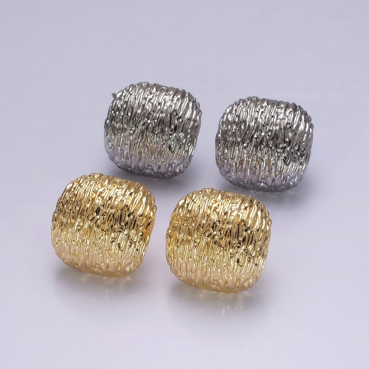 14K Gold plated Curved Textured Rounded Square Dome Stud Earrings in Gold & Silver | V483 V484