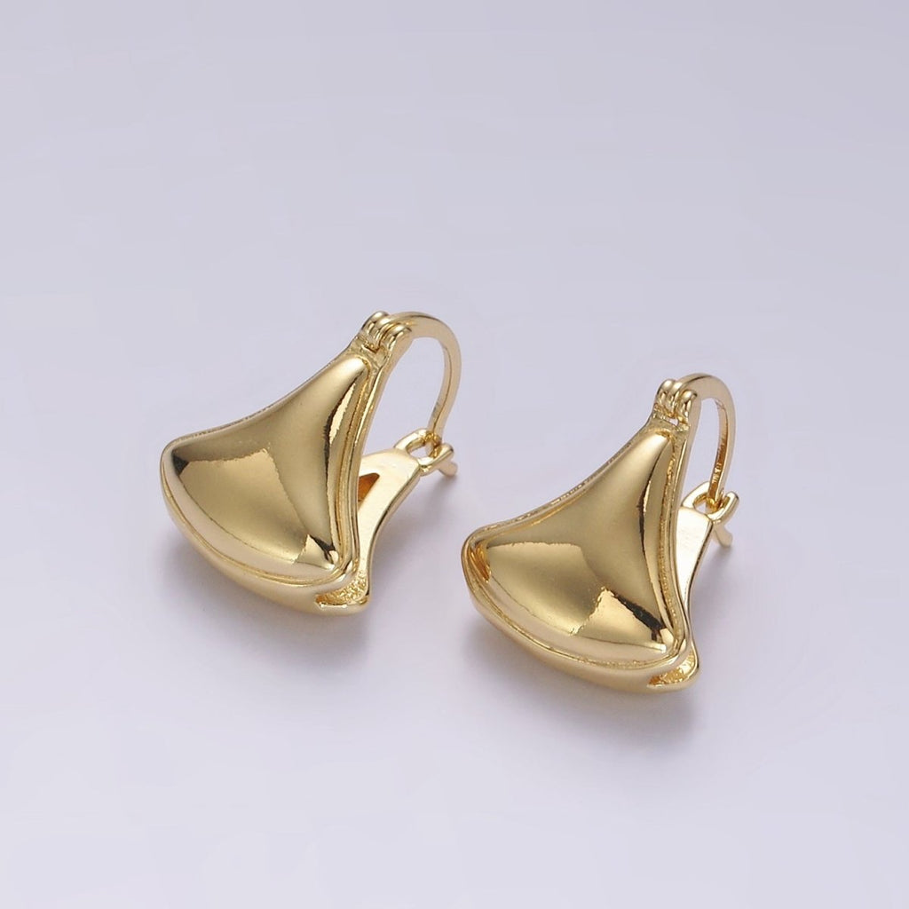 14K Gold plated Curved Triangle Double Sided Minimalist Latch Hoop Earrings | V062 - DLUXCA