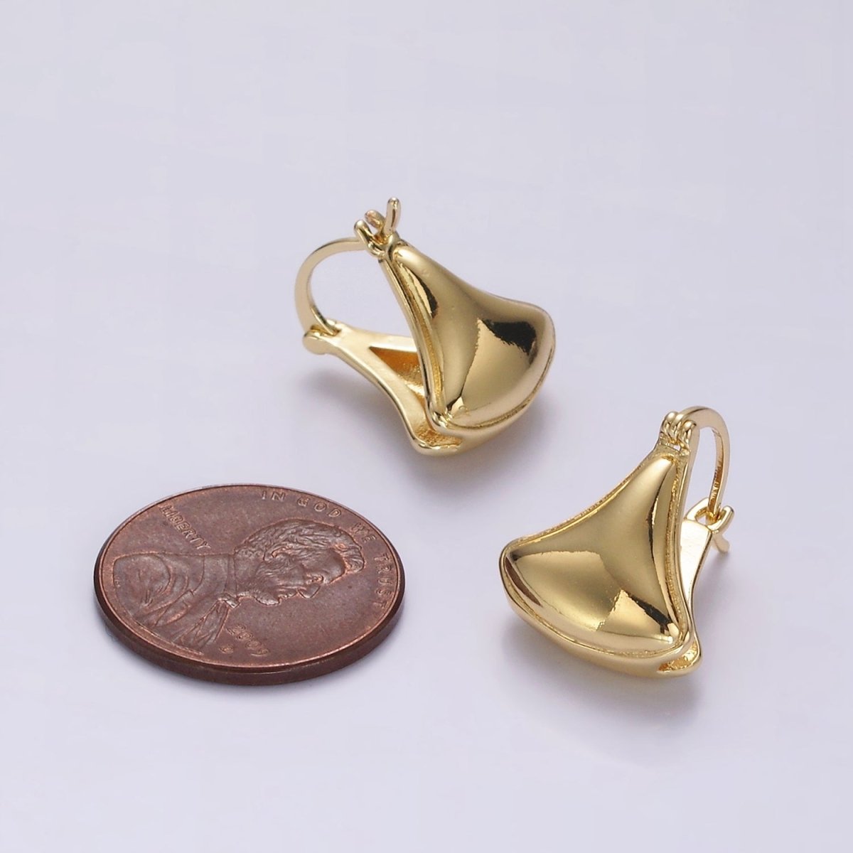 14K Gold plated Curved Triangle Double Sided Minimalist Latch Hoop Earrings | V062 - DLUXCA
