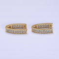 14K Gold plated Curved U-Shaped Micro Paved CZ Front-Facing English Lock Earrings | AD1374 - DLUXCA