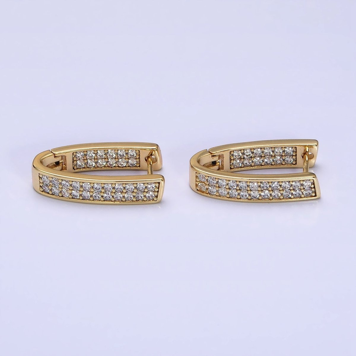 14K Gold plated Curved U-Shaped Micro Paved CZ Front-Facing English Lock Earrings | AD1374 - DLUXCA