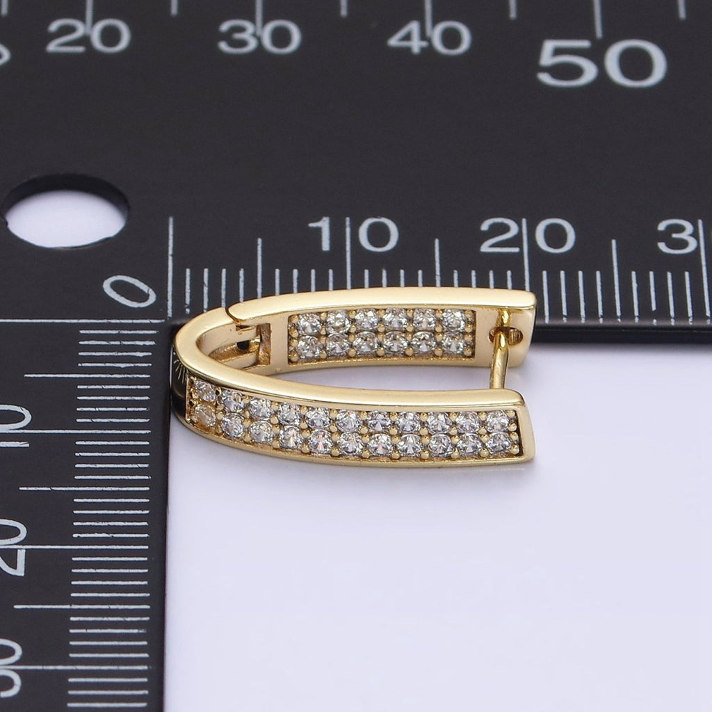 14K Gold plated Curved U-Shaped Micro Paved CZ Front-Facing English Lock Earrings | AD1374 - DLUXCA