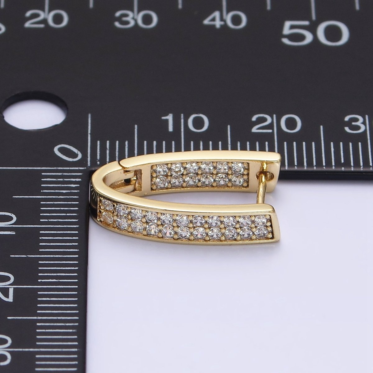 14K Gold plated Curved U-Shaped Micro Paved CZ Front-Facing English Lock Earrings | AD1374 - DLUXCA