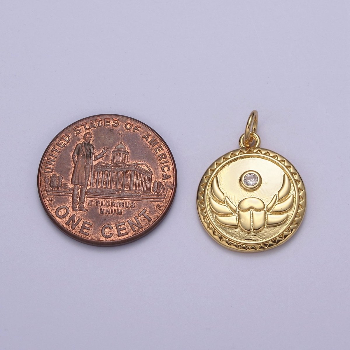 14K Gold plated CZ Angel Wing Helmet Protection Round Charm | N752 - DLUXCA