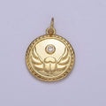 14K Gold plated CZ Angel Wing Helmet Protection Round Charm | N752 - DLUXCA