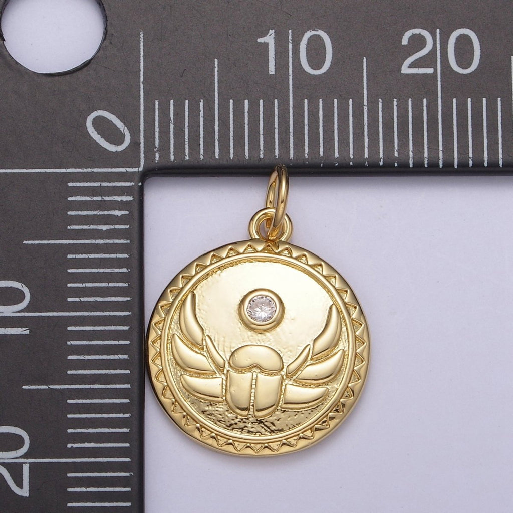 14K Gold plated CZ Angel Wing Helmet Protection Round Charm | N752 - DLUXCA
