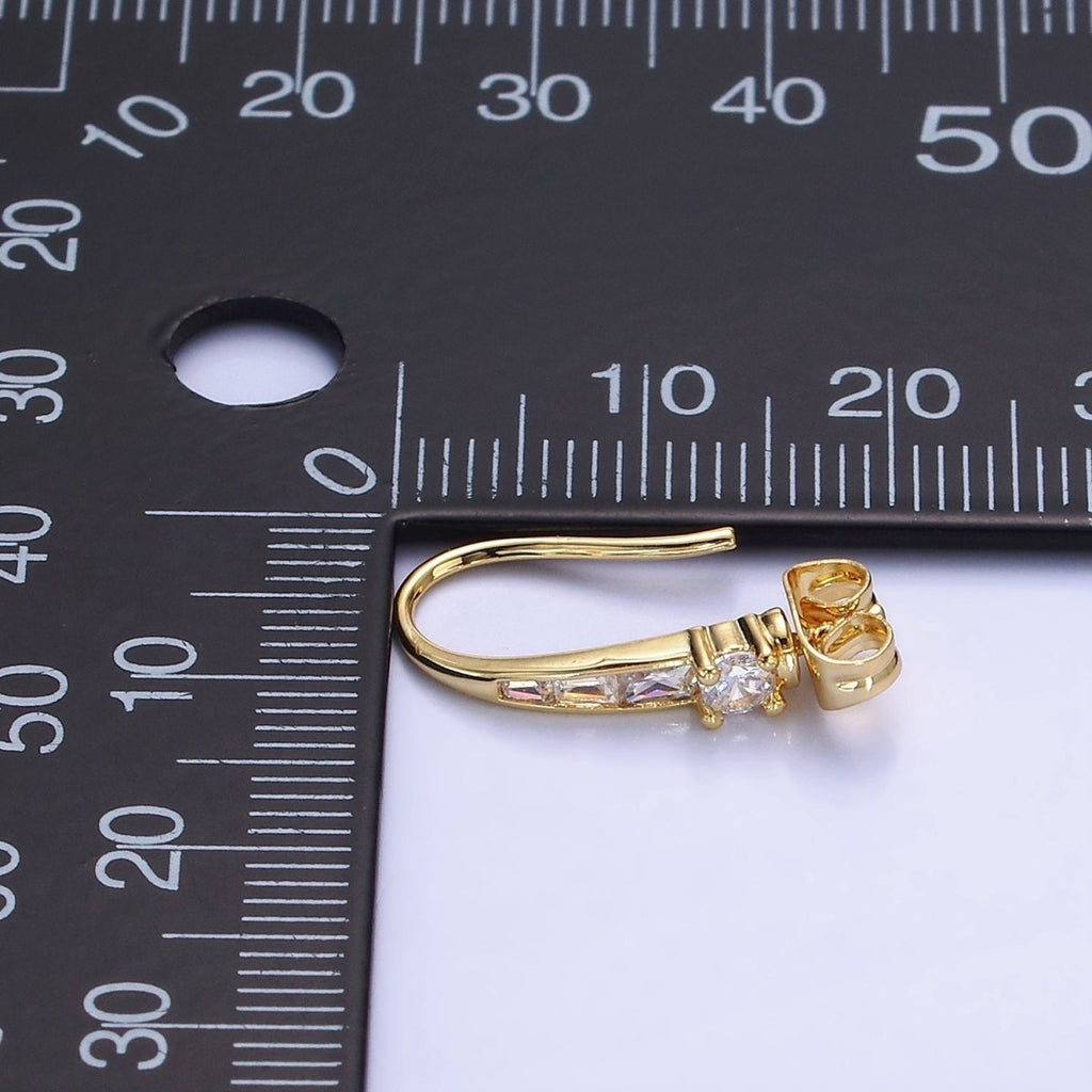 14K Gold plated CZ Baguette Lined French Hook Earrings in Gold & Silver | Z749 Z750 - DLUXCA