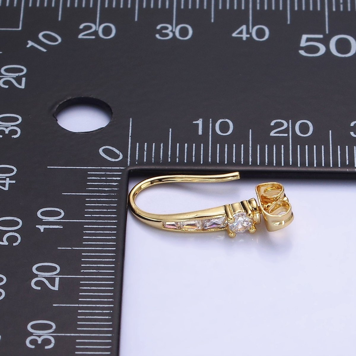 14K Gold plated CZ Baguette Lined French Hook Earrings in Gold & Silver | Z749 Z750 - DLUXCA