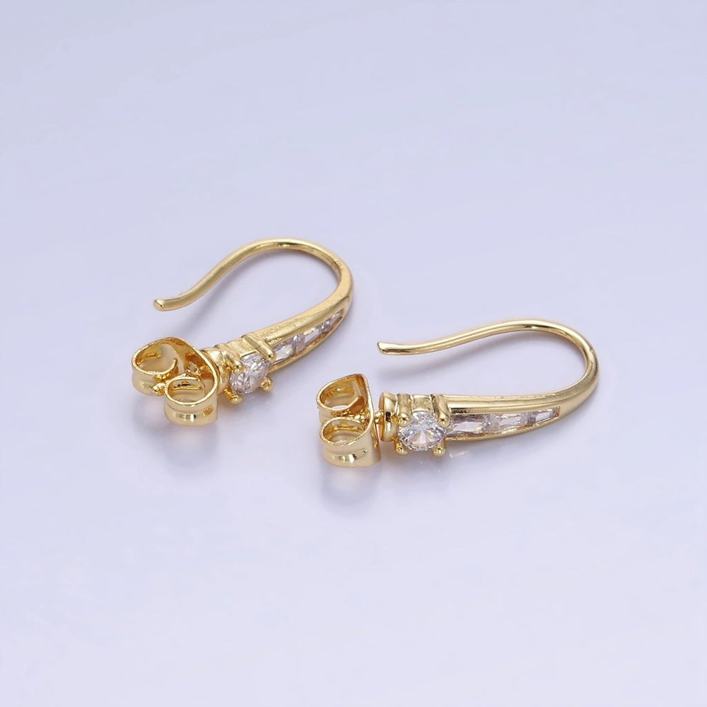 14K Gold plated CZ Baguette Lined French Hook Earrings in Gold & Silver | Z749 Z750 - DLUXCA