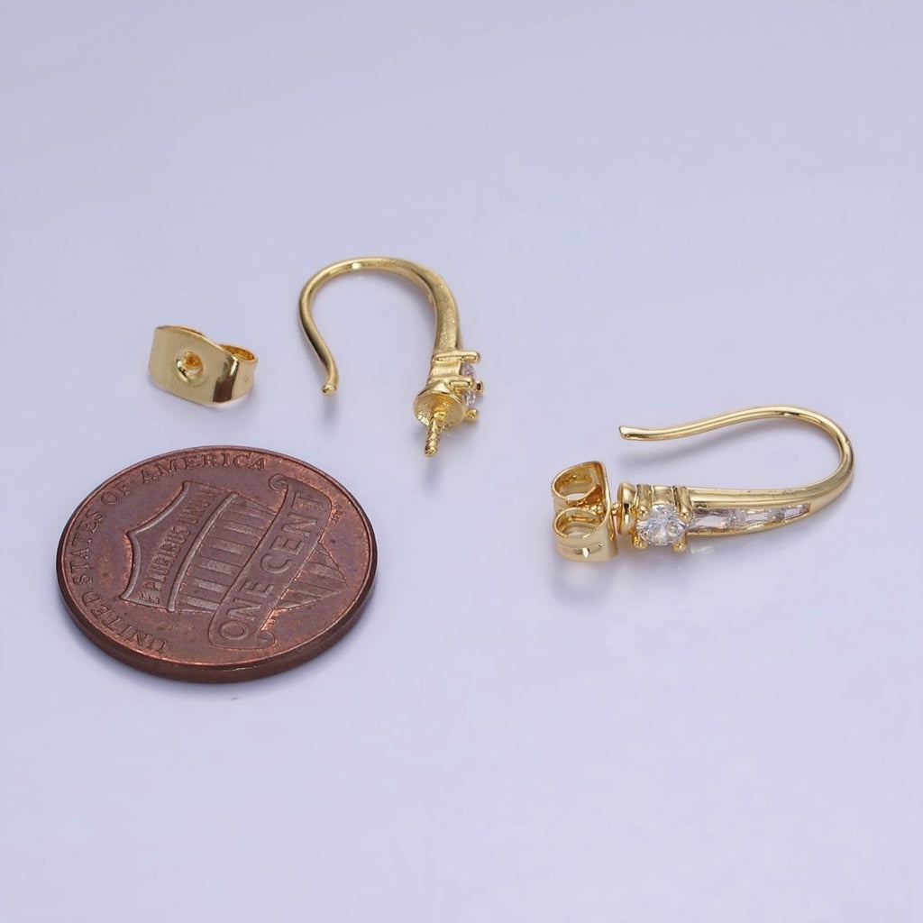 14K Gold plated CZ Baguette Lined French Hook Earrings in Gold & Silver | Z749 Z750 - DLUXCA