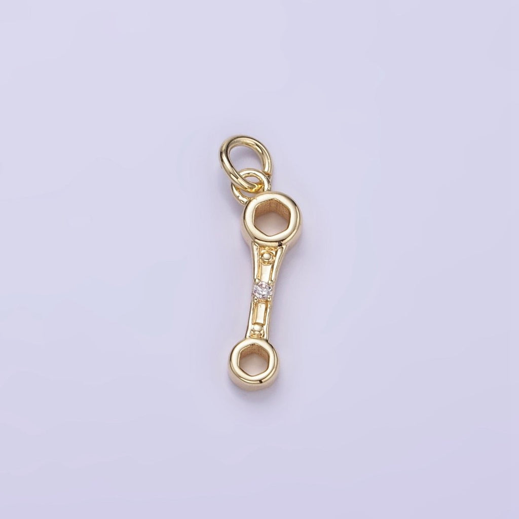 14K Gold plated CZ Box-Ended Wrench Construction Tool Mini Charm | W558 - DLUXCA