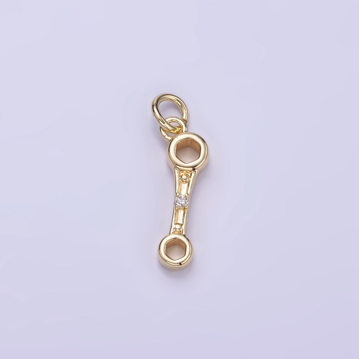 14K Gold plated CZ Box-Ended Wrench Construction Tool Mini Charm | W558 - DLUXCA