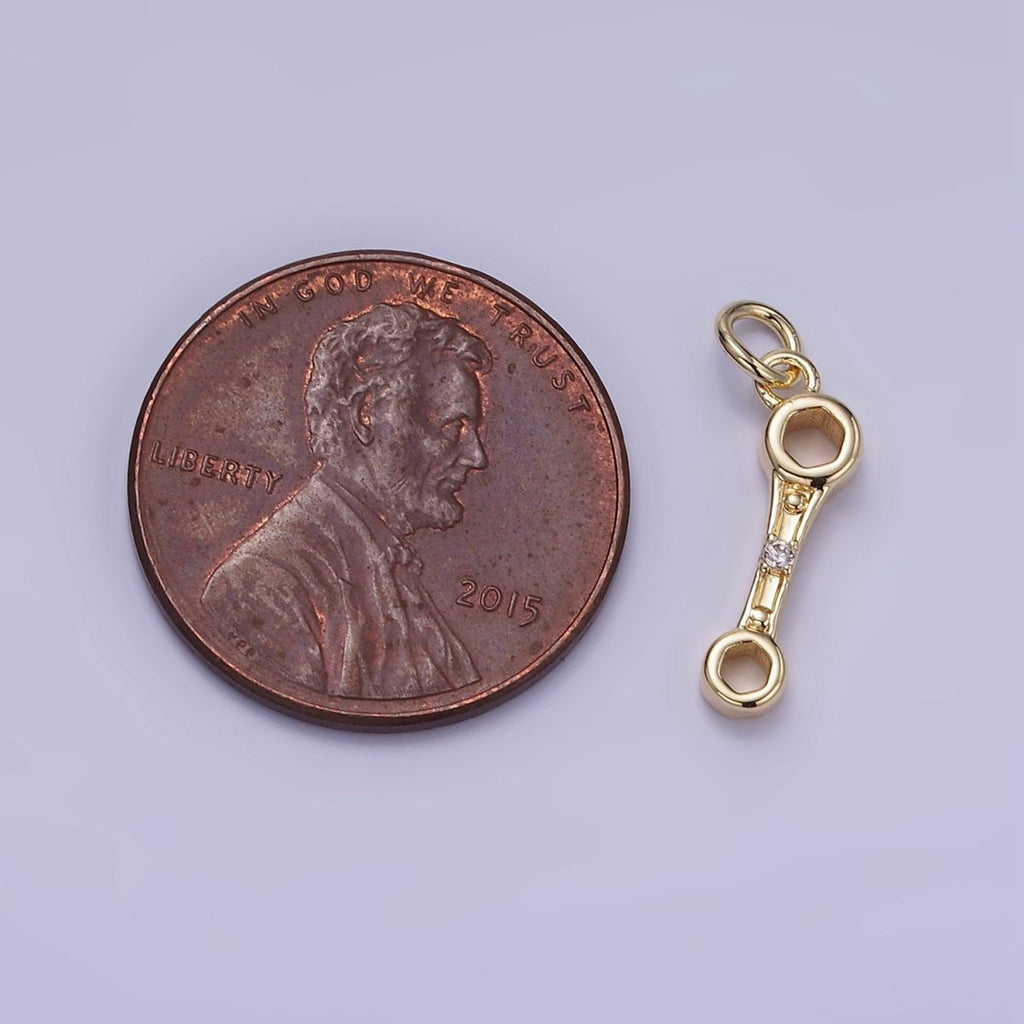 14K Gold plated CZ Box-Ended Wrench Construction Tool Mini Charm | W558 - DLUXCA