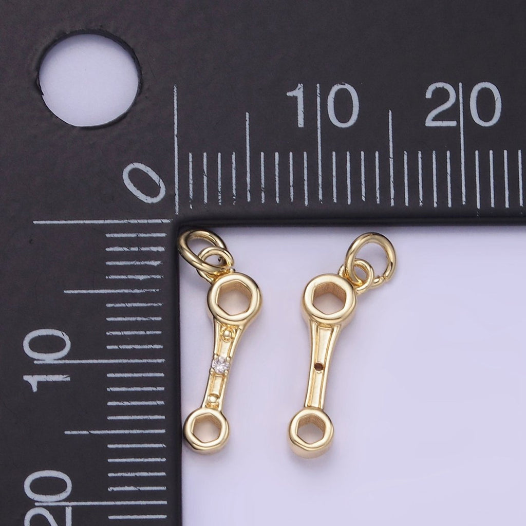 14K Gold plated CZ Box-Ended Wrench Construction Tool Mini Charm | W558 - DLUXCA