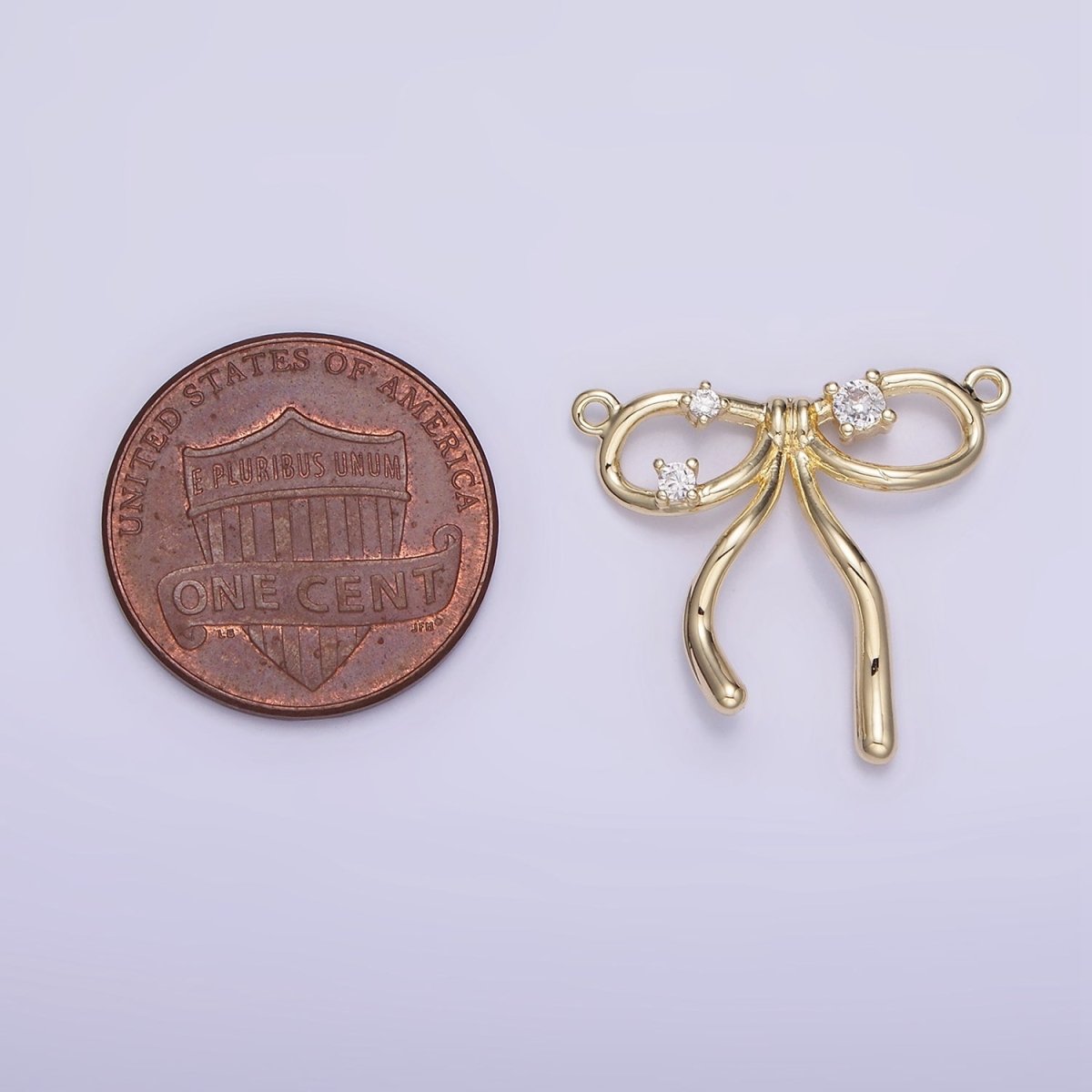 14K Gold plated CZ Coquette Ribbon Tied Bow Connector | G393 - DLUXCA