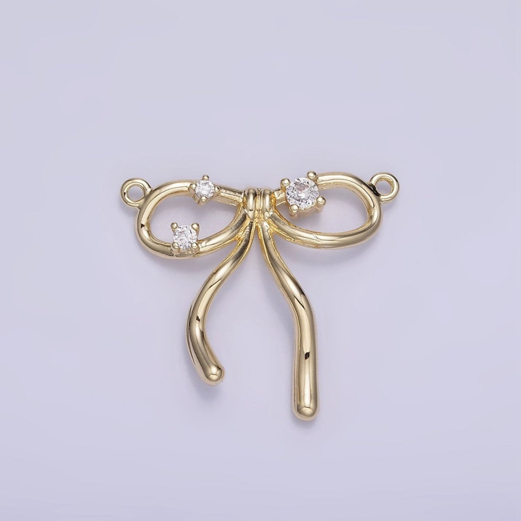 14K Gold plated CZ Coquette Ribbon Tied Bow Connector | G393 - DLUXCA