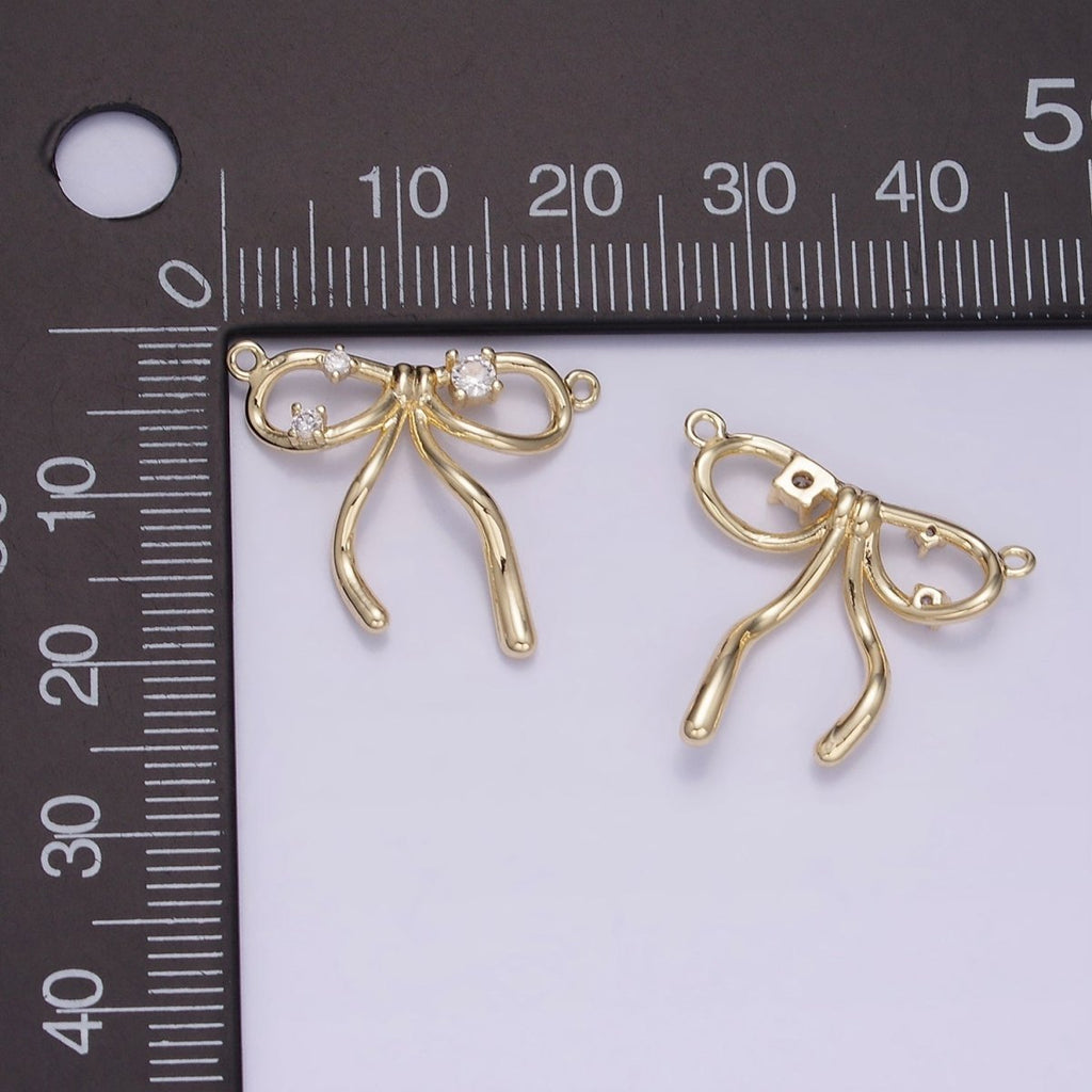 14K Gold plated CZ Coquette Ribbon Tied Bow Connector | G393 - DLUXCA
