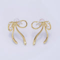 14K Gold plated CZ Coquette Ribbon Tied Bow Stud Earrings | P055 - DLUXCA