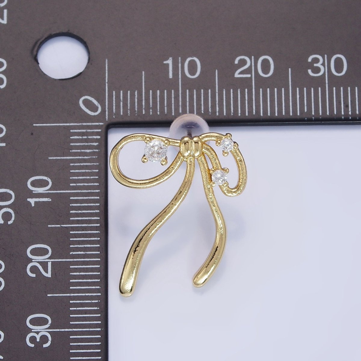 14K Gold plated CZ Coquette Ribbon Tied Bow Stud Earrings | P055 - DLUXCA