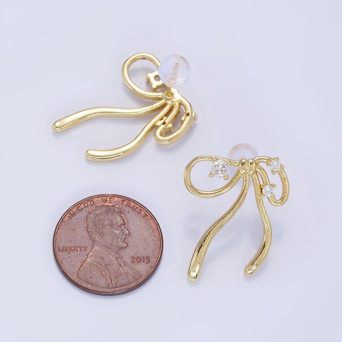 14K Gold plated CZ Coquette Ribbon Tied Bow Stud Earrings | P055 - DLUXCA