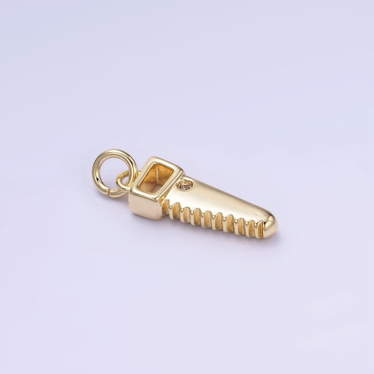 14K Gold plated CZ Cross Cut Saw Blade Construction Tool Mini Charm | W555 - DLUXCA
