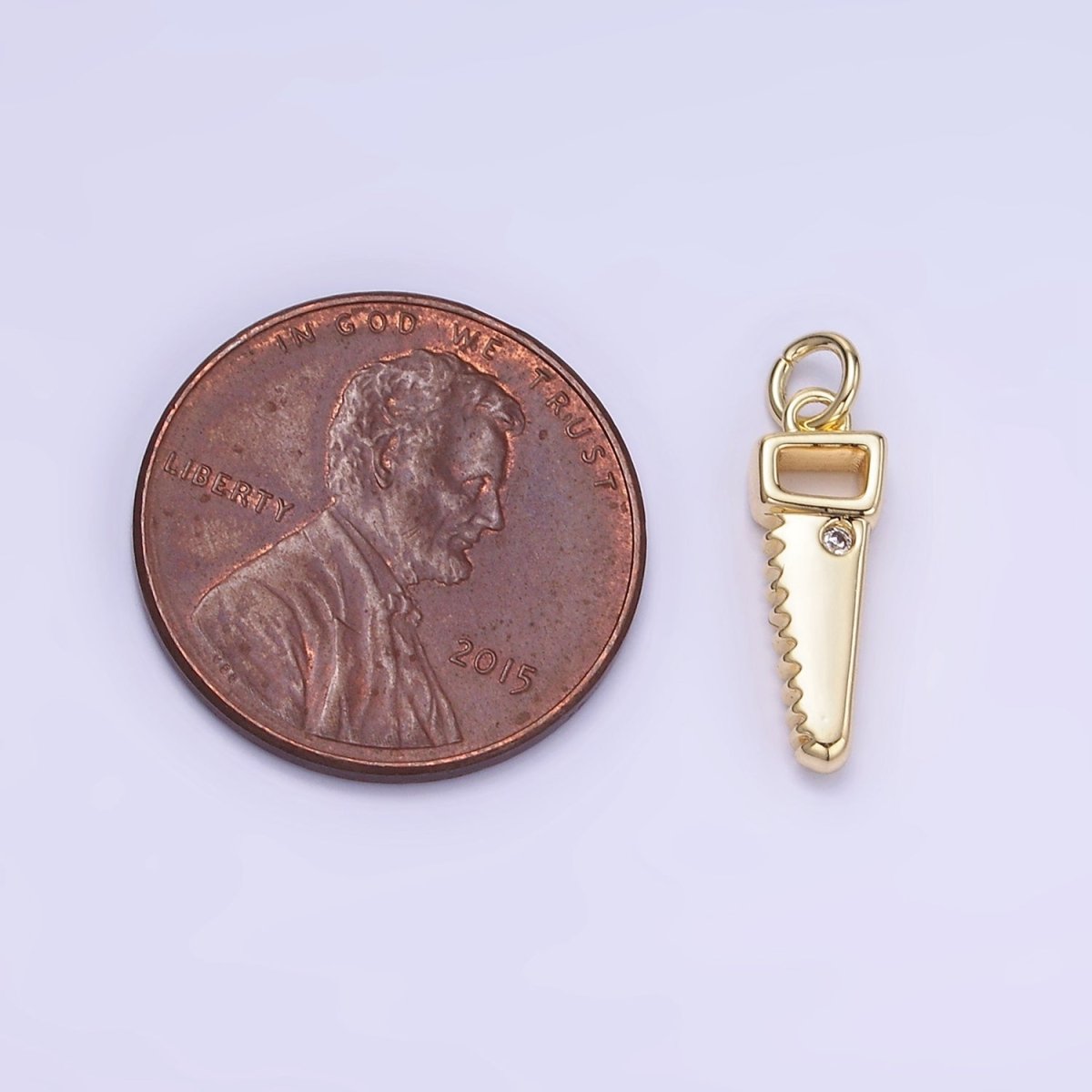 14K Gold plated CZ Cross Cut Saw Blade Construction Tool Mini Charm | W555 - DLUXCA