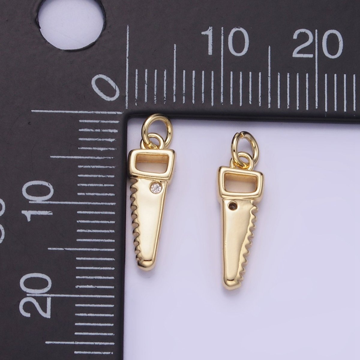 14K Gold plated CZ Cross Cut Saw Blade Construction Tool Mini Charm | W555 - DLUXCA