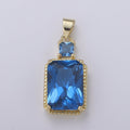 14k Gold plated CZ Cubic Geometric Shape Pendant Blue Pink Lavender Red Emerald Cut Charm Necklace Earring Supply Component 28x12mm H-367 H-368 H-375 H-376