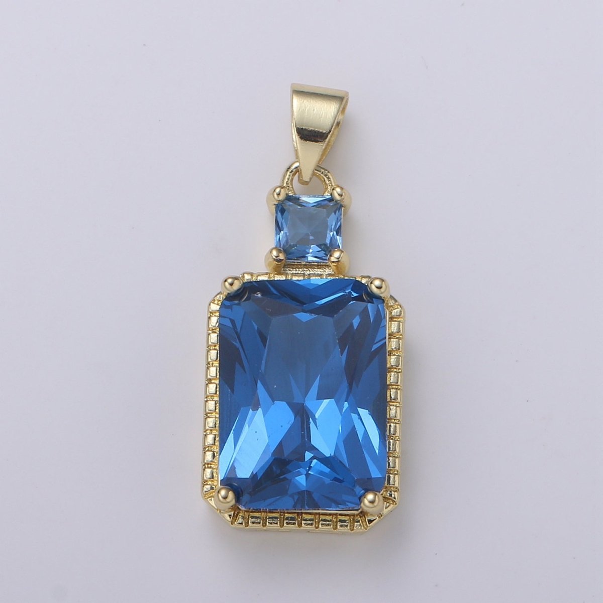 14k Gold plated CZ Cubic Geometric Shape Pendant Blue Pink Lavender Red Emerald Cut Charm Necklace Earring Supply Component 28x12mm H-367 H-368 H-375 H-376