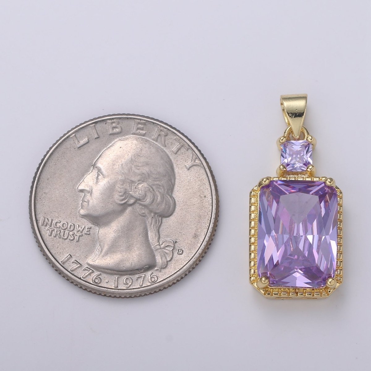 14k Gold plated CZ Cubic Geometric Shape Pendant Blue Pink Lavender Red Emerald Cut Charm Necklace Earring Supply Component 28x12mm H-367 H-368 H-375 H-376