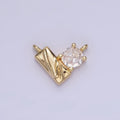 14K Gold plated CZ Curved Edged Rectangle Geometric Heart Connector | G295 - DLUXCA
