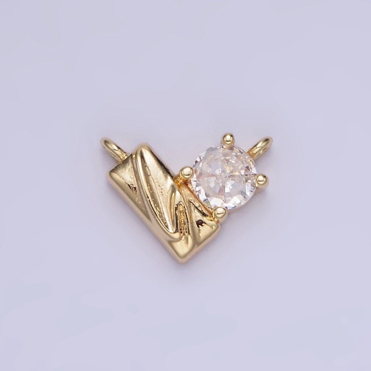 14K Gold plated CZ Curved Edged Rectangle Geometric Heart Connector | G295 - DLUXCA