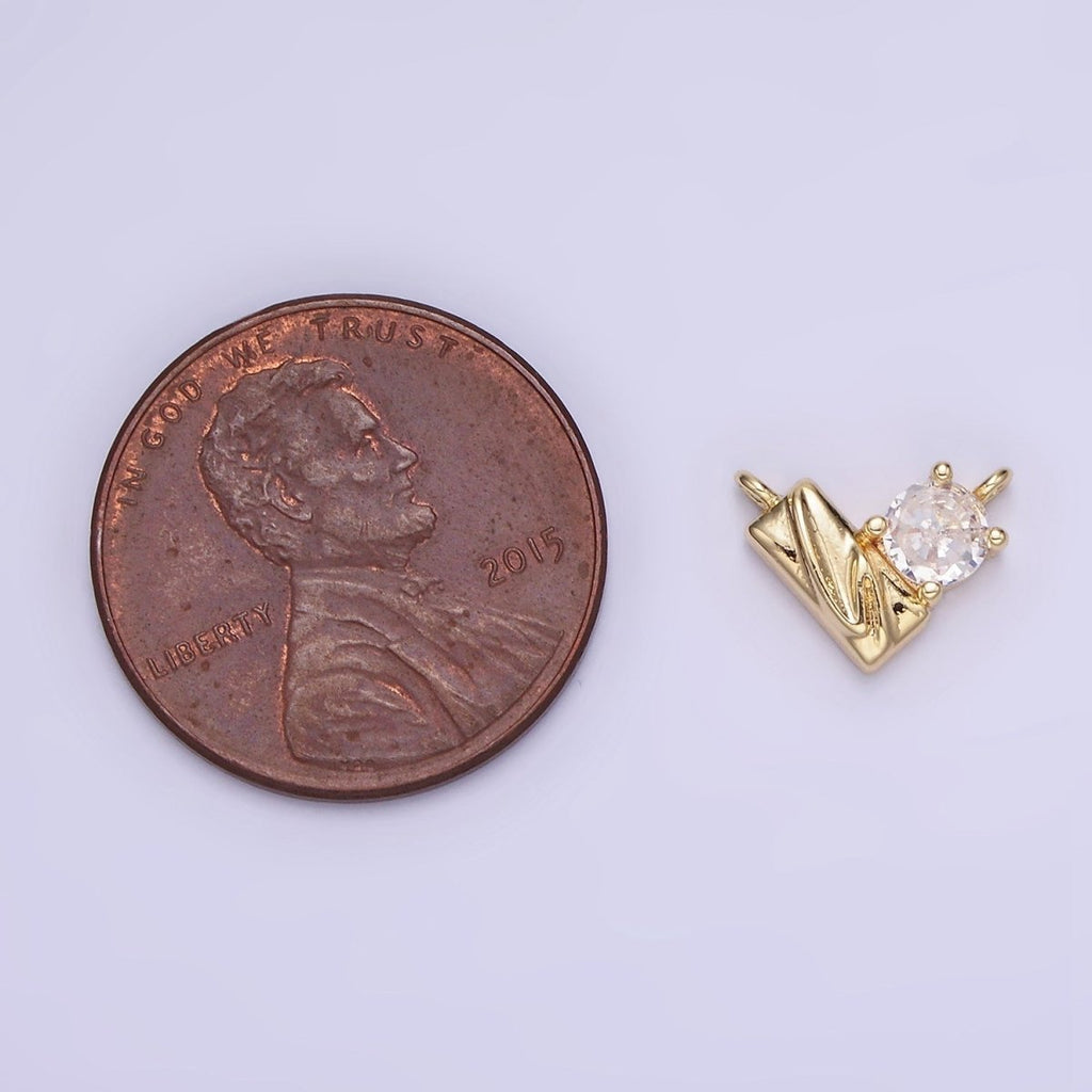 14K Gold plated CZ Curved Edged Rectangle Geometric Heart Connector | G295 - DLUXCA
