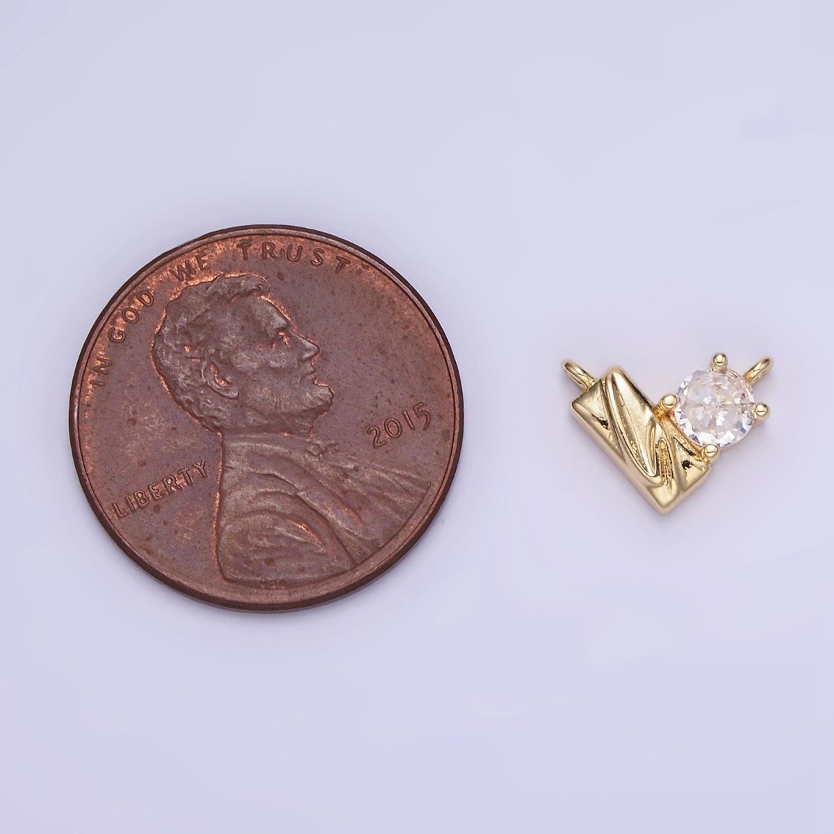 14K Gold plated CZ Curved Edged Rectangle Geometric Heart Connector | G295 - DLUXCA