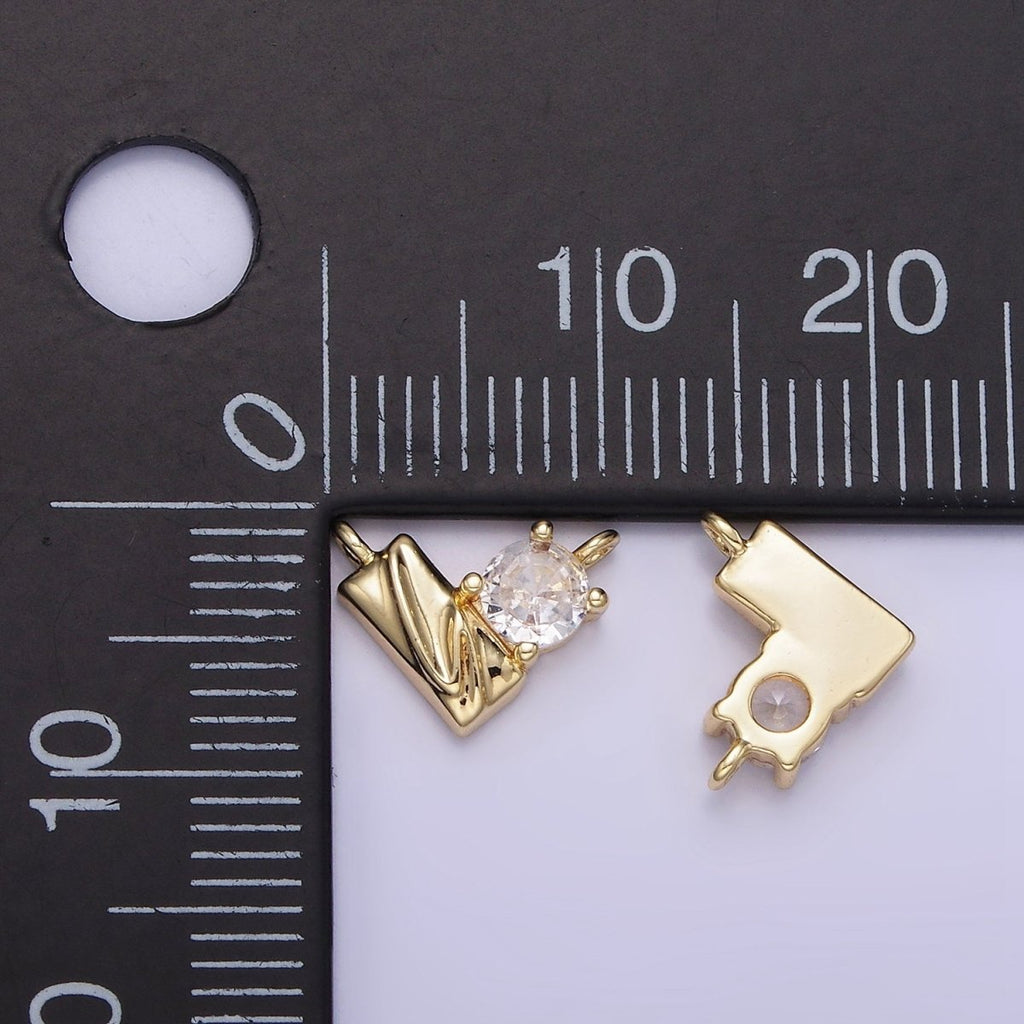 14K Gold plated CZ Curved Edged Rectangle Geometric Heart Connector | G295 - DLUXCA