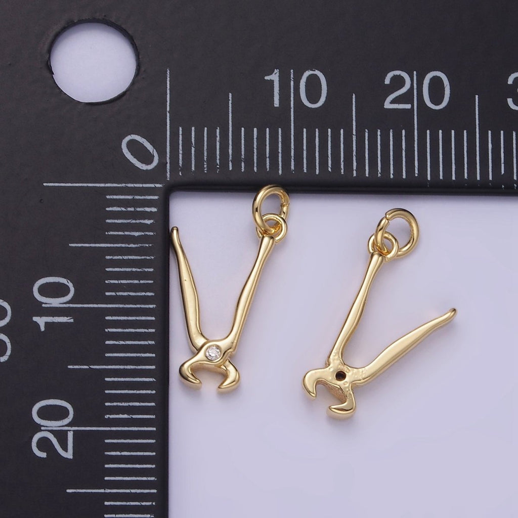 14K Gold plated CZ Cutting Pliers Construction Tool Mini Charm | W559 - DLUXCA