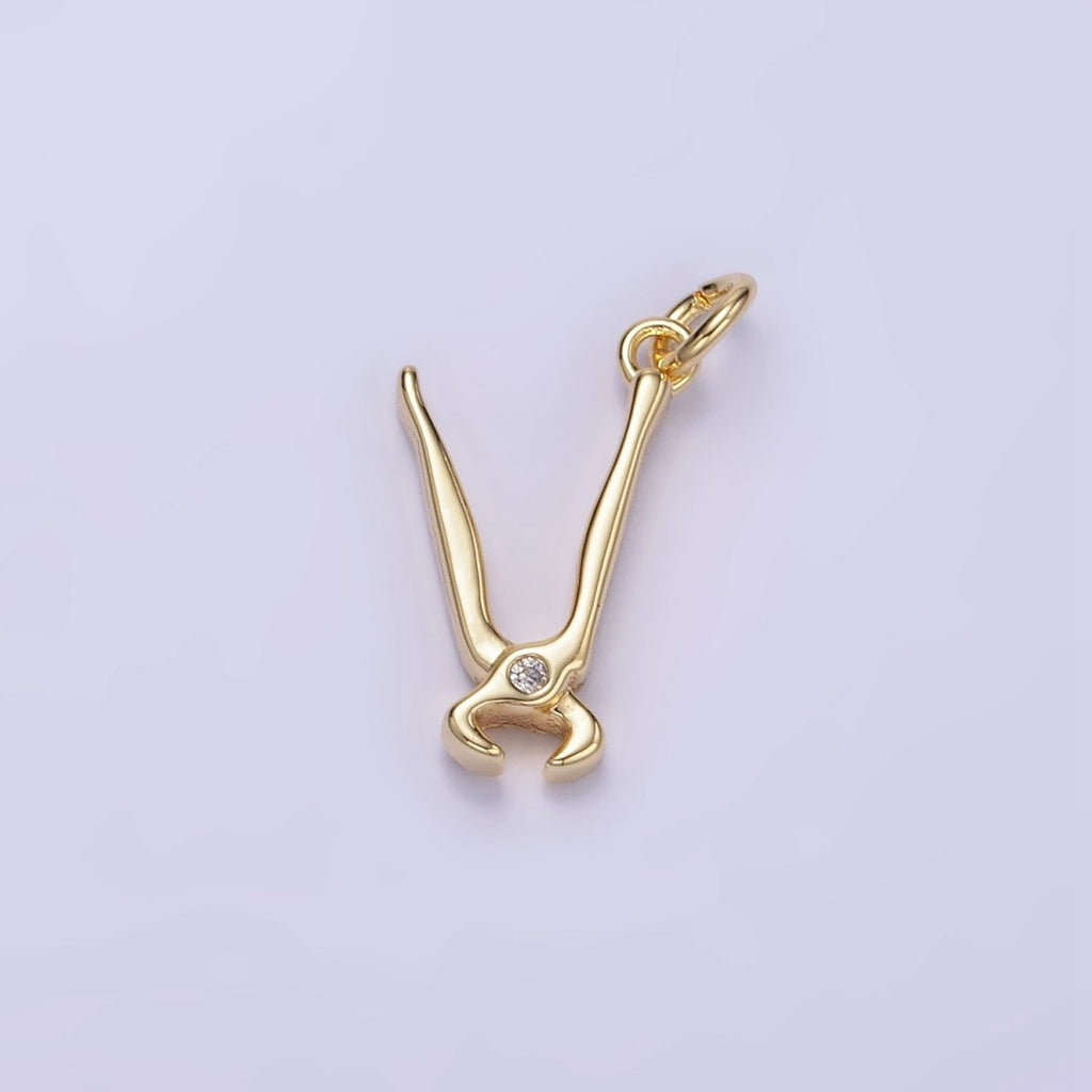 14K Gold plated CZ Cutting Pliers Construction Tool Mini Charm | W559 - DLUXCA