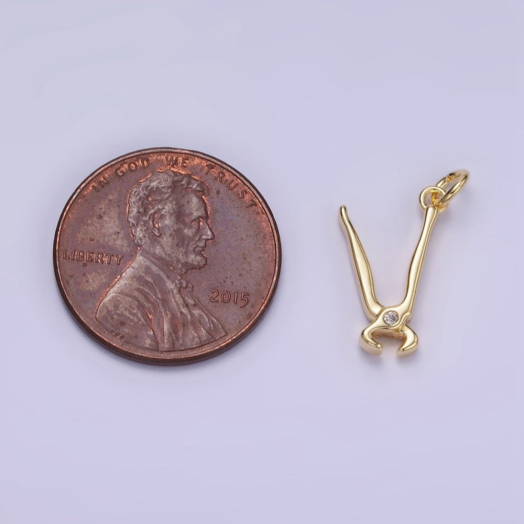 14K Gold plated CZ Cutting Pliers Construction Tool Mini Charm | W559 - DLUXCA
